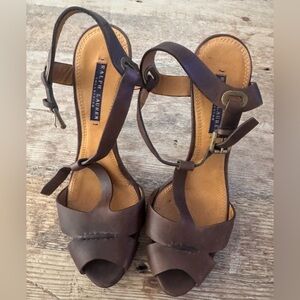 Ralph Lauren Collection Women’s Leather T-Strap Sandals Brown